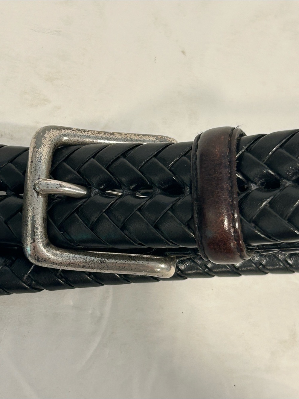 Fossil Braided Leather Belt Sz 95/38 Black Silver Tone Buckle MB3040001 - Picture 4 of 7